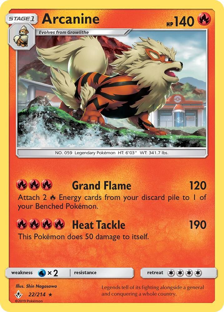 Arcanine 22/214 (SM - Unbroken Bonds)  - Holofoil | Good Games Adelaide SA