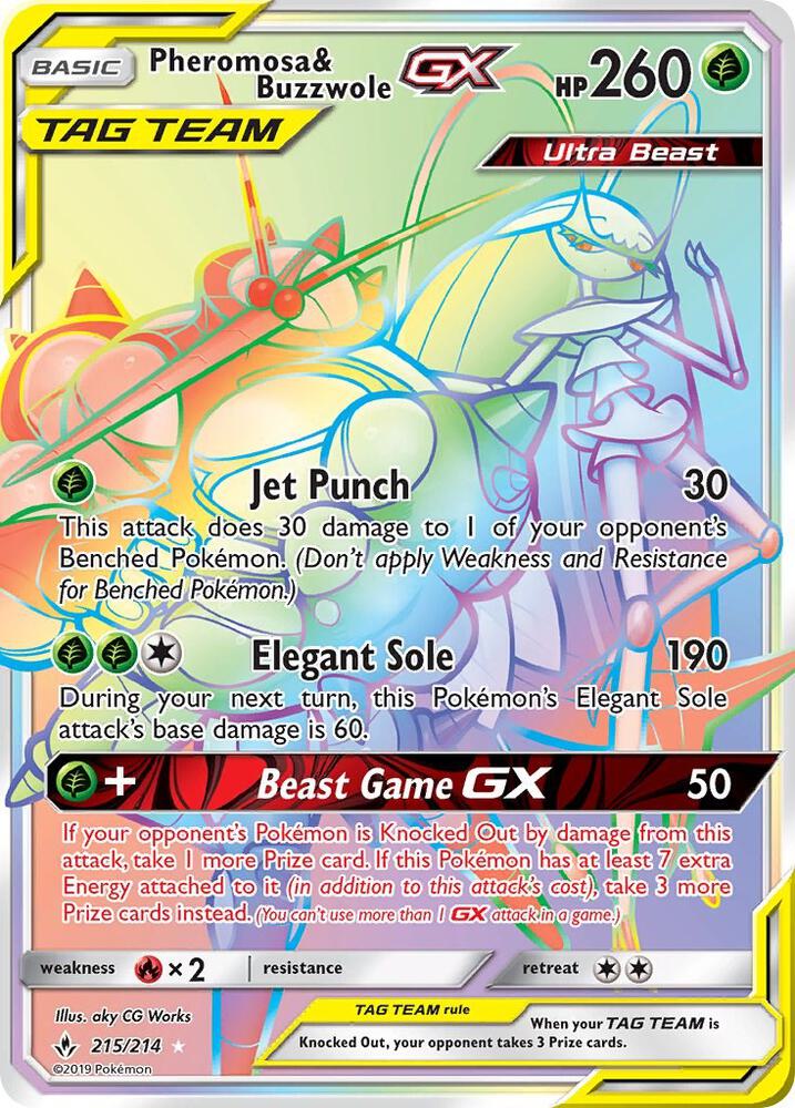 Pheromosa and Buzzwole GX Secret 215/214 (SM - Unbroken Bonds)  - Holofoil | Good Games Adelaide SA