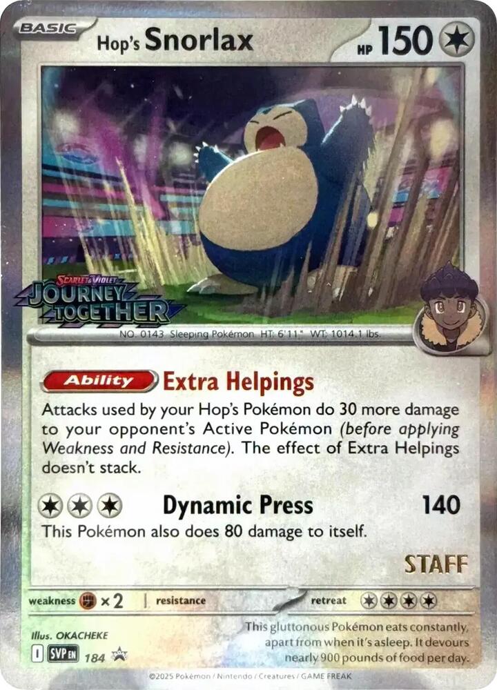 Hop's Snorlax Prerelease Staff 184 (SV: Scarlet & Violet Promo Cards)  - Holofoil | Good Games Adelaide SA