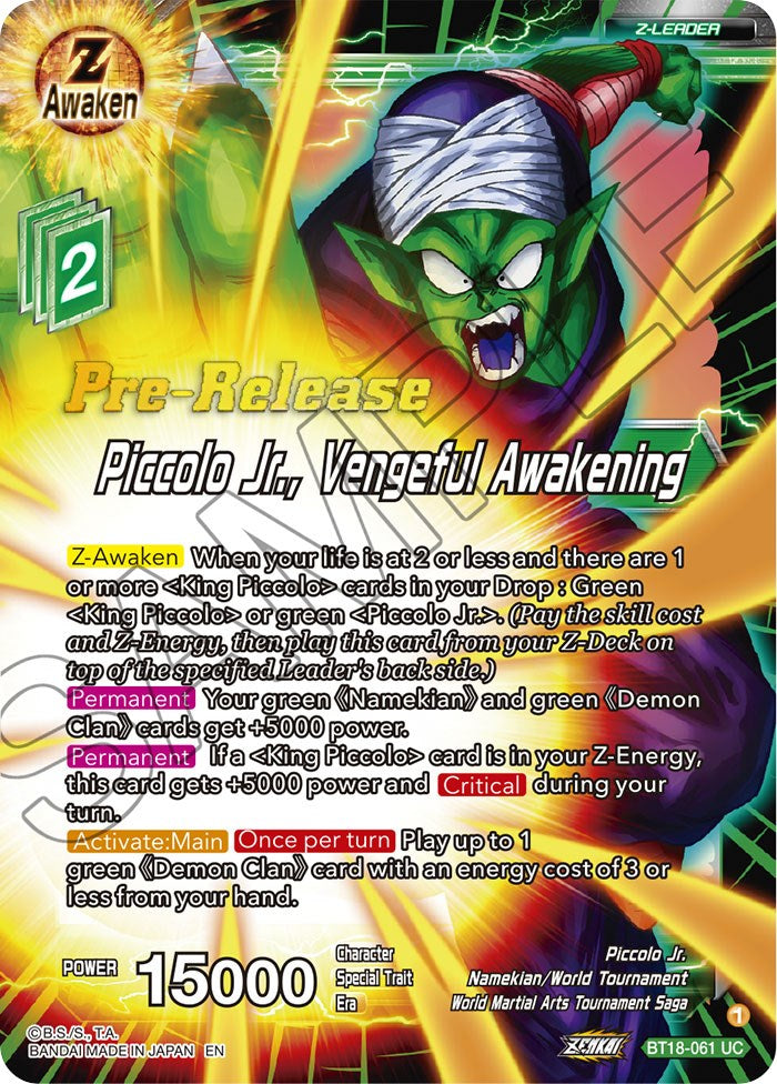 Piccolo Jr., Vengeful Awakening (BT18-061) [Dawn of the Z-Legends Prerelease Promos] | Good Games Adelaide SA