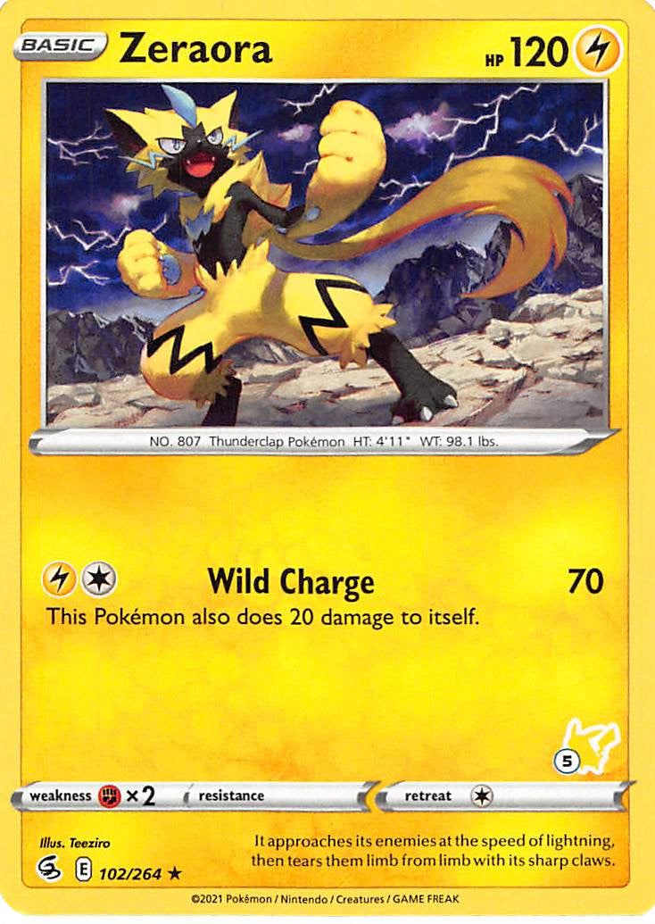 Zeraora (102/264) (Pikachu Stamp #5) [Battle Academy 2022] | Good Games Adelaide SA