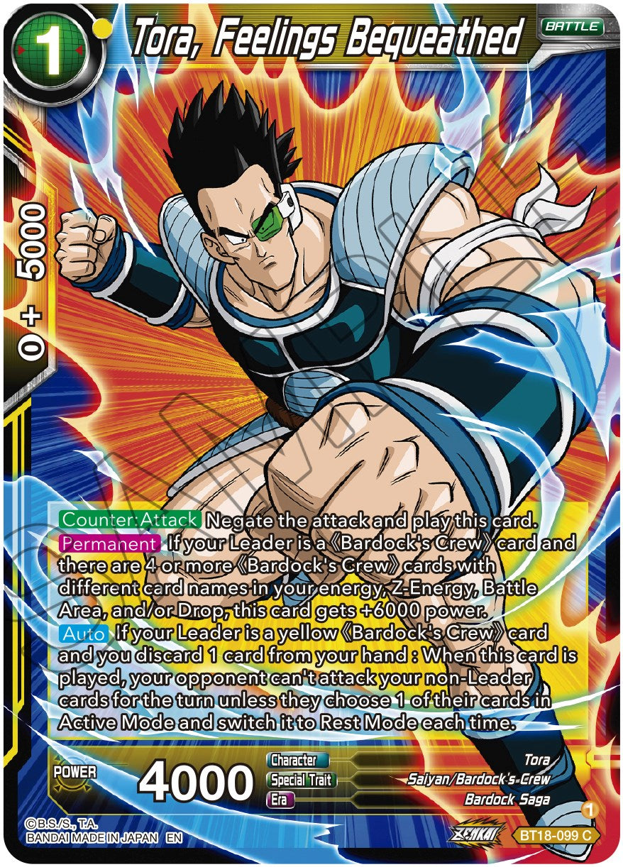 Tora, Feelings Bequeathed (BT18-099) [Dawn of the Z-Legends] | Good Games Adelaide SA
