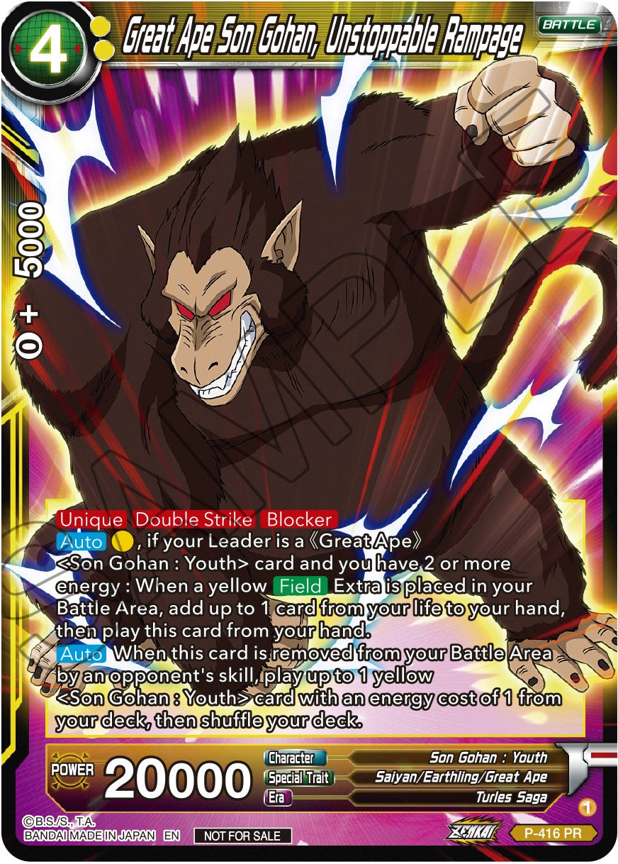 Great Ape Son Gohan, Unstoppable Rampage (Zenkai Series Tournament Pack Vol.1) (P-416) [Tournament Promotion Cards] | Good Games Adelaide SA