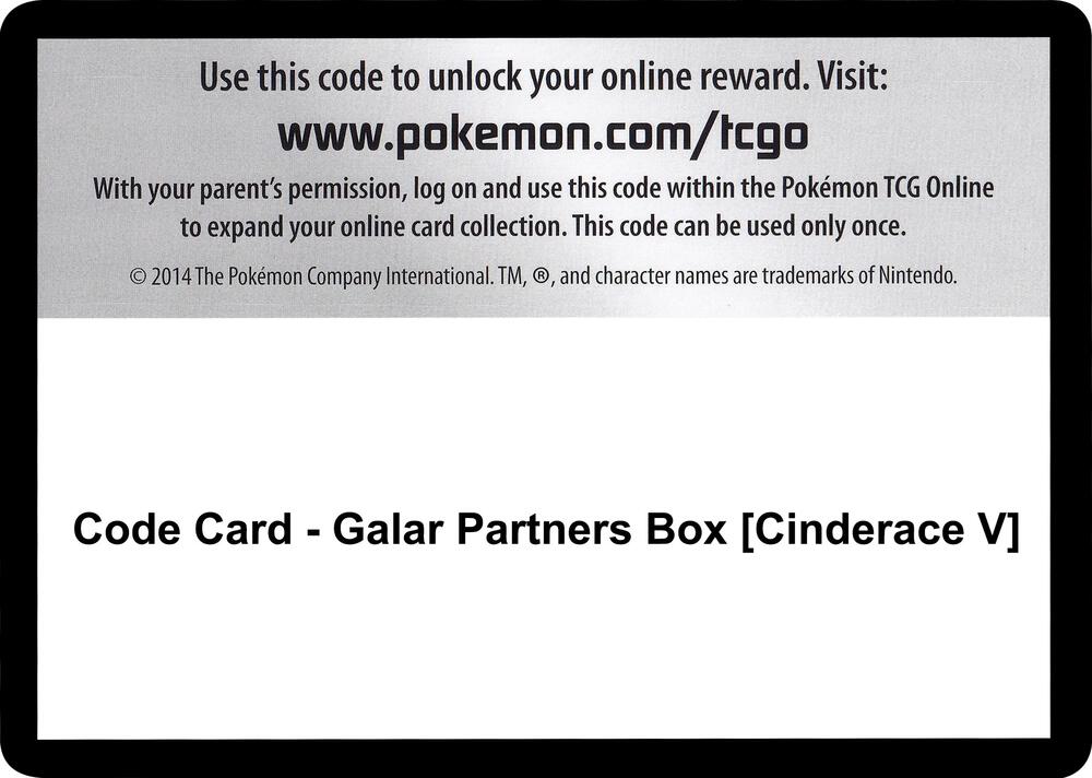 Code Card Galar Partners Box Cinderace V  (SWSH01: Sword & Shield Base Set)  | Good Games Adelaide SA