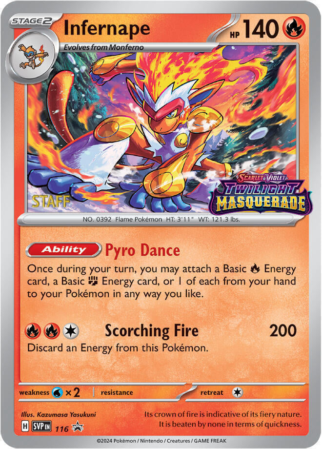 Infernape Prerelease Staff 116 (SV: Scarlet & Violet Promo Cards)  - Holofoil | Good Games Adelaide SA