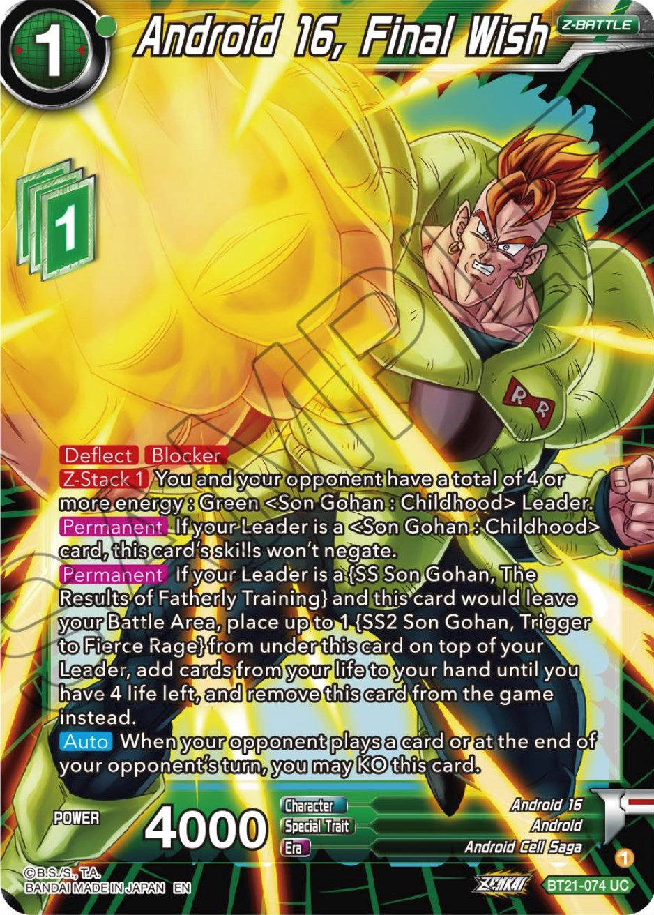 Android 16, Final Wish (BT21-074) [ZENKAI Series: Set 04] | Good Games Adelaide SA