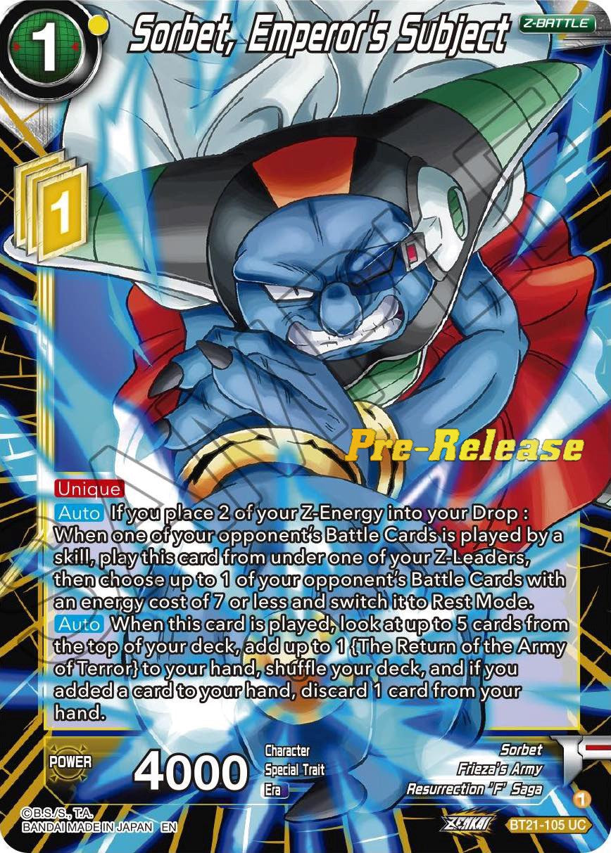 Sorbet, Emperor's Subject (BT21-105) [Wild Resurgence Pre-Release Cards] | Good Games Adelaide SA