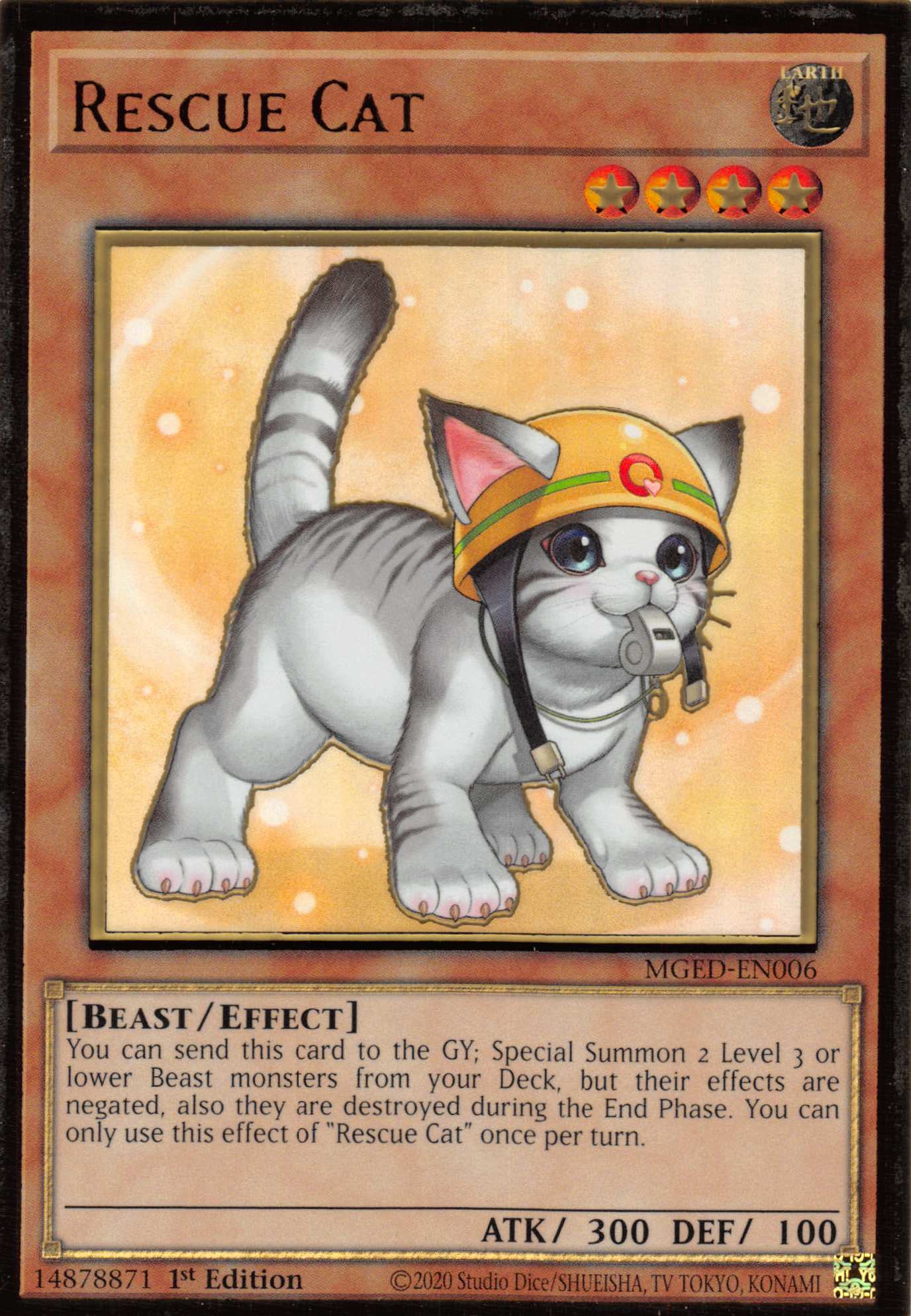 Rescue Cat (Alternate Art) [MGED-EN006] Gold Rare | Good Games Adelaide SA