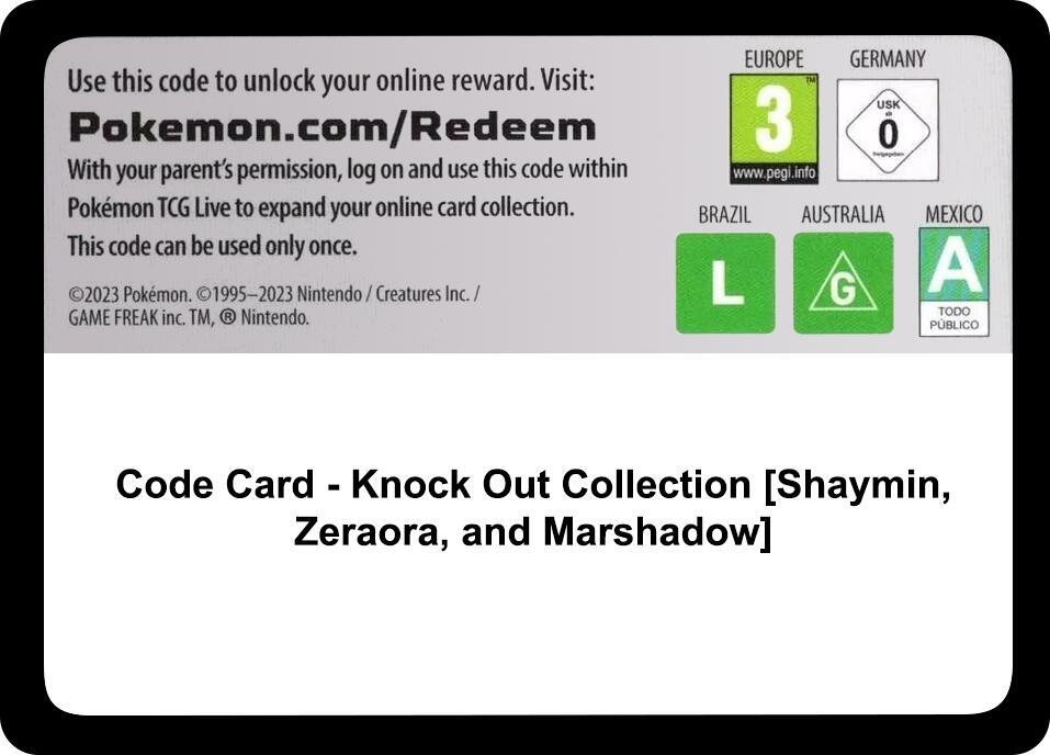 Code Card Knock Out Collection Shaymin Zeraora and Marshadow  (Miscellaneous Cards & Products)  | Good Games Adelaide SA