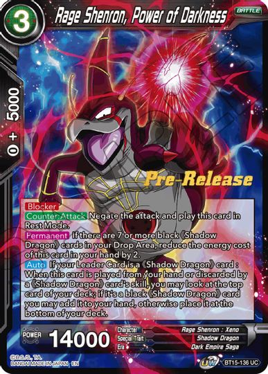 Rage Shenron, Power of Darkness (BT15-136) [Saiyan Showdown Prerelease Promos] | Good Games Adelaide SA