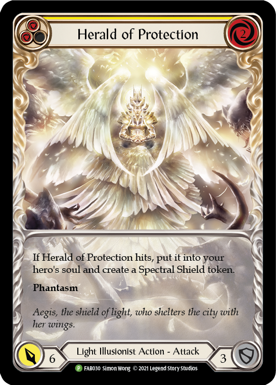 Herald of Protection (Yellow Extended Art) [FAB030] (Promo)  Rainbow Foil | Good Games Adelaide SA