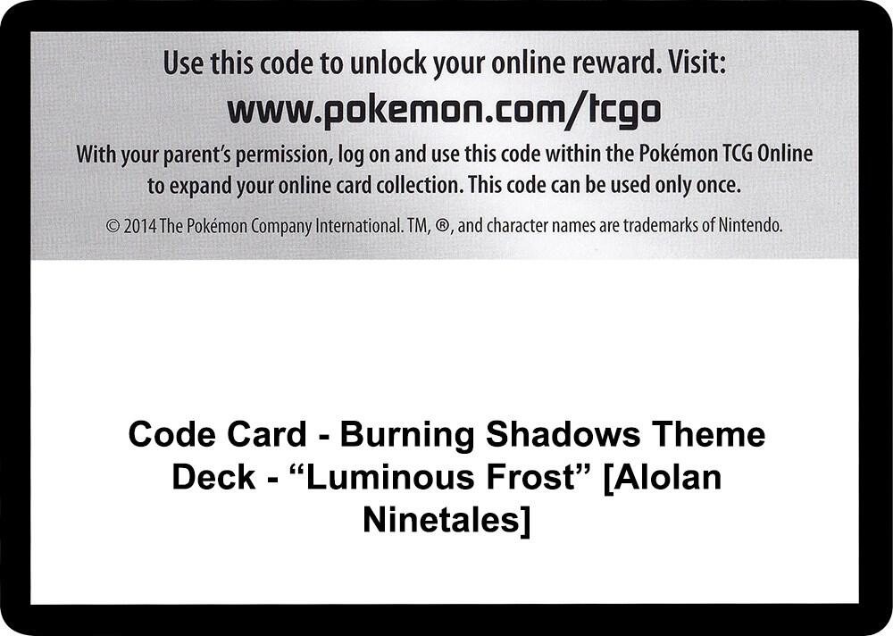 Code Card Burning Shadows Theme Deck Luminous Frost Alolan Ninetales  (SM - Burning Shadows)  | Good Games Adelaide SA