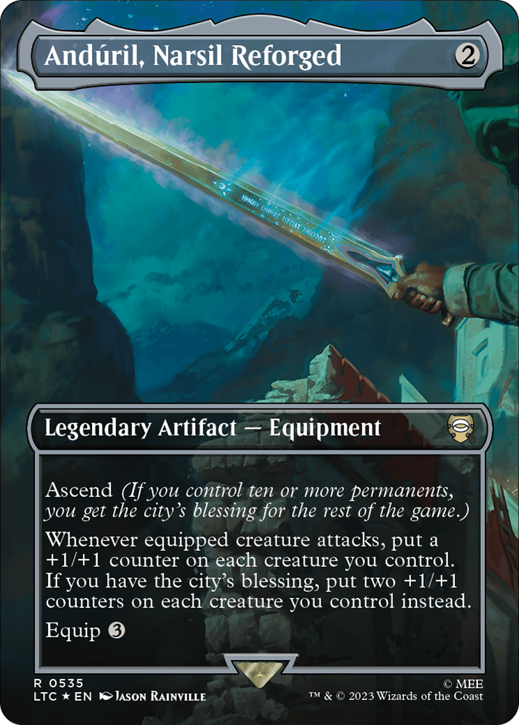 Anduril, Narsil Reforged (Borderless) (Surge Foil) [The Lord of the Rings: Tales of Middle-Earth Commander] | Good Games Adelaide SA