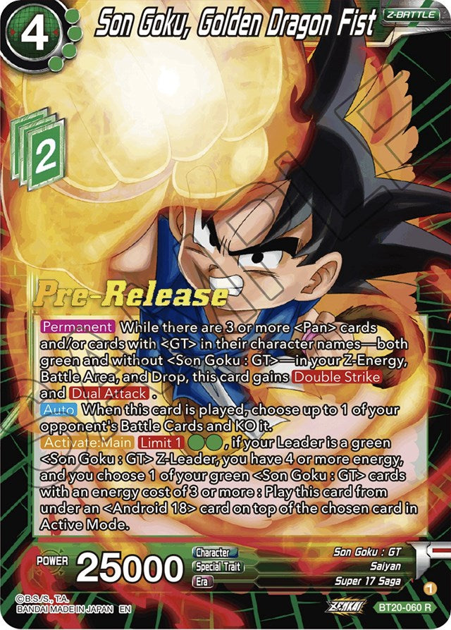 Son Goku, Golden Dragon Fist (BT20-060) [Power Absorbed Prerelease Promos] | Good Games Adelaide SA