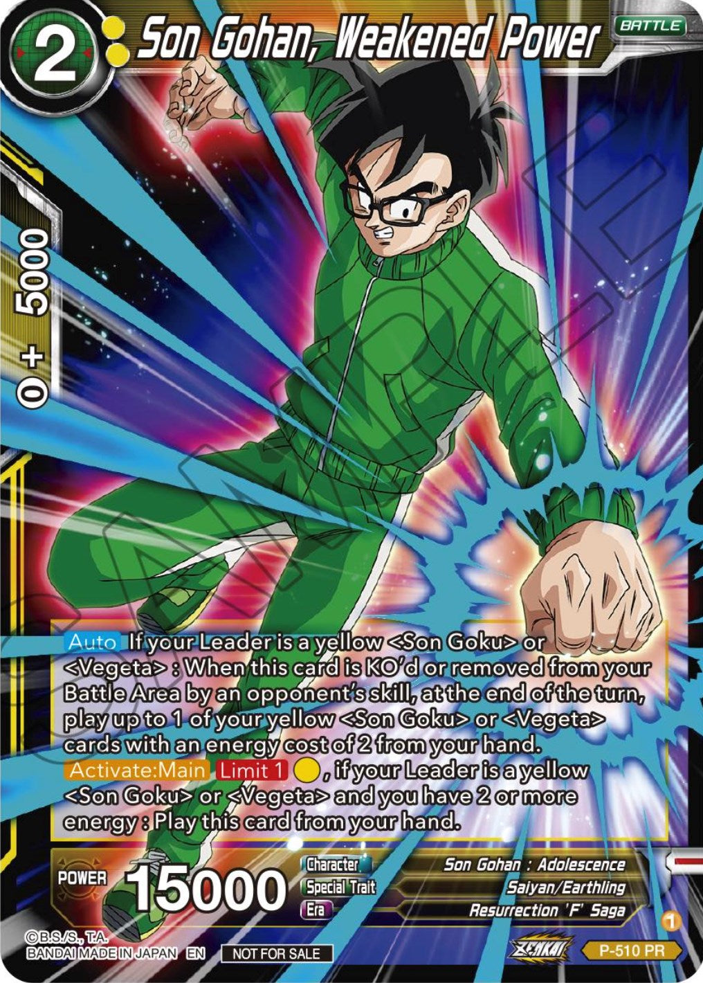 Son Gohan, Weakened Power (Zenkai Series Tournament Pack Vol.4) (P-510) [Tournament Promotion Cards] | Good Games Adelaide SA