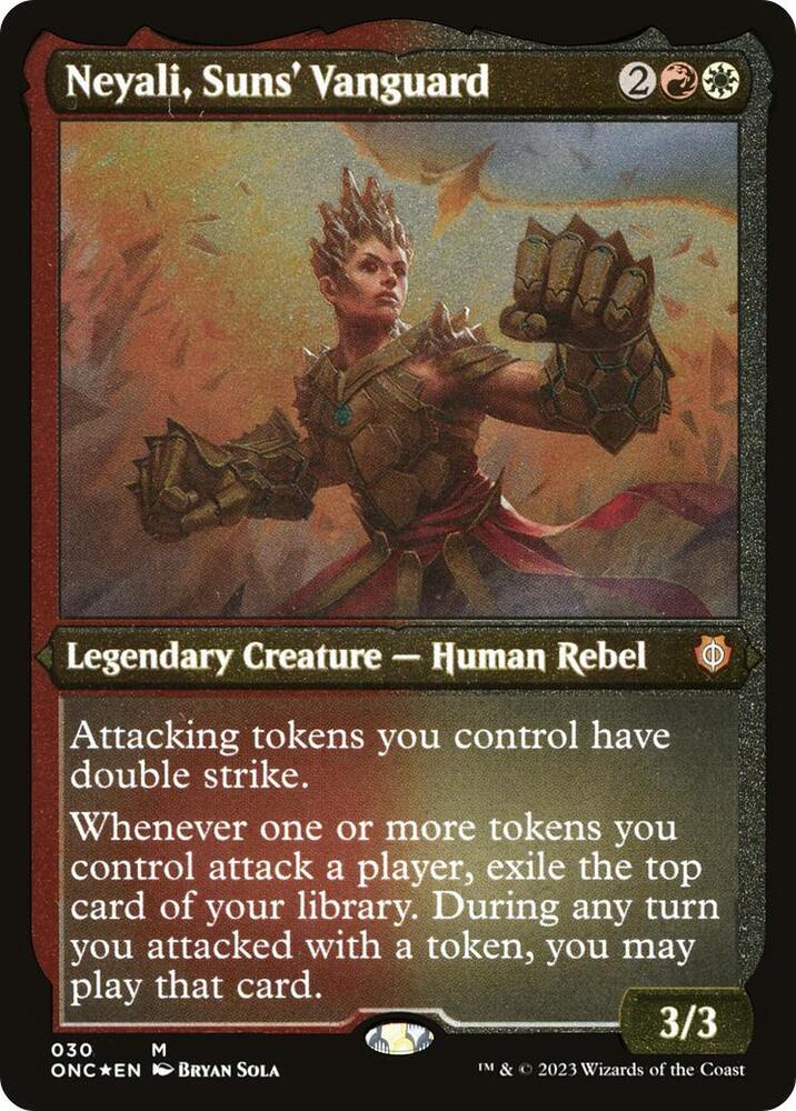 Neyali Suns Vanguard Display Commander Foil Etched Thick Stock 30 (Commander: Phyrexia: All Will Be One)  - Foil | Good Games Adelaide SA
