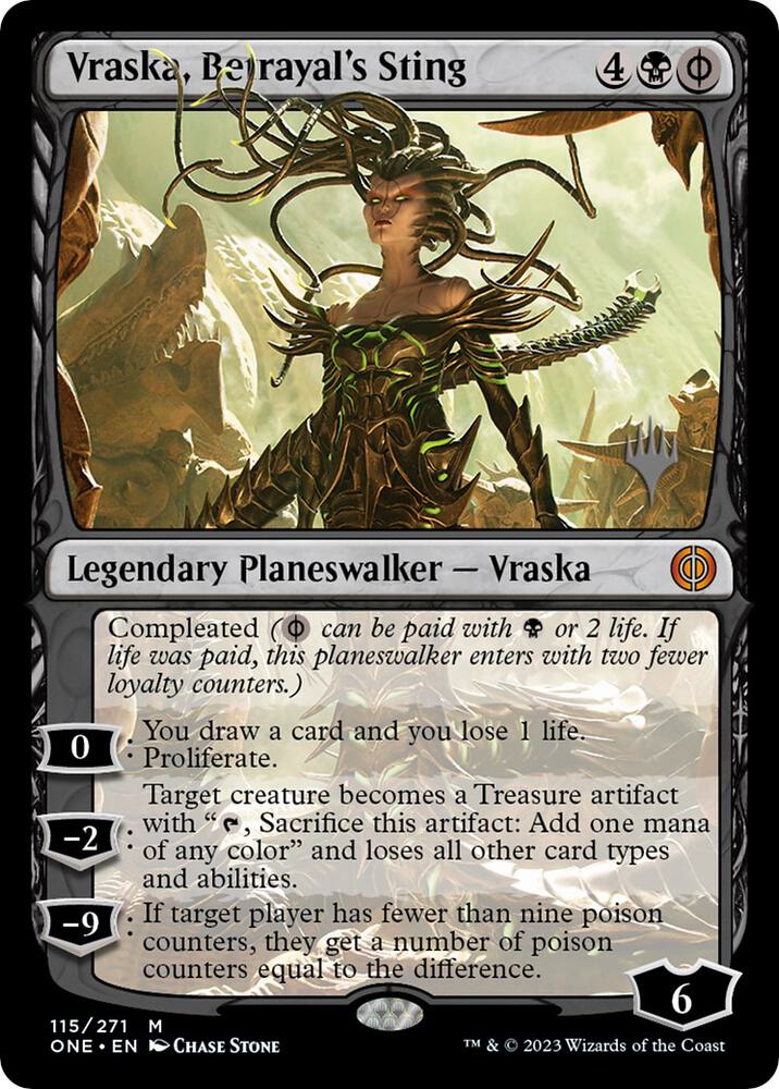 Vraska Betrayals Sting 115 (Promo Pack: Phyrexia: All Will Be One)  - Foil | Good Games Adelaide SA
