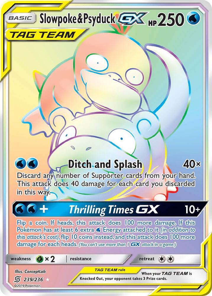 Slowpoke and Psyduck GX Secret 239/236 (SM - Unified Minds)  - Holofoil | Good Games Adelaide SA