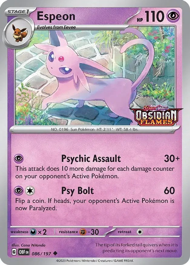 Espeon (086/197) (Best Buy Exclusive) [Scarlet & Violet: Obsidian Flames] | Good Games Adelaide SA