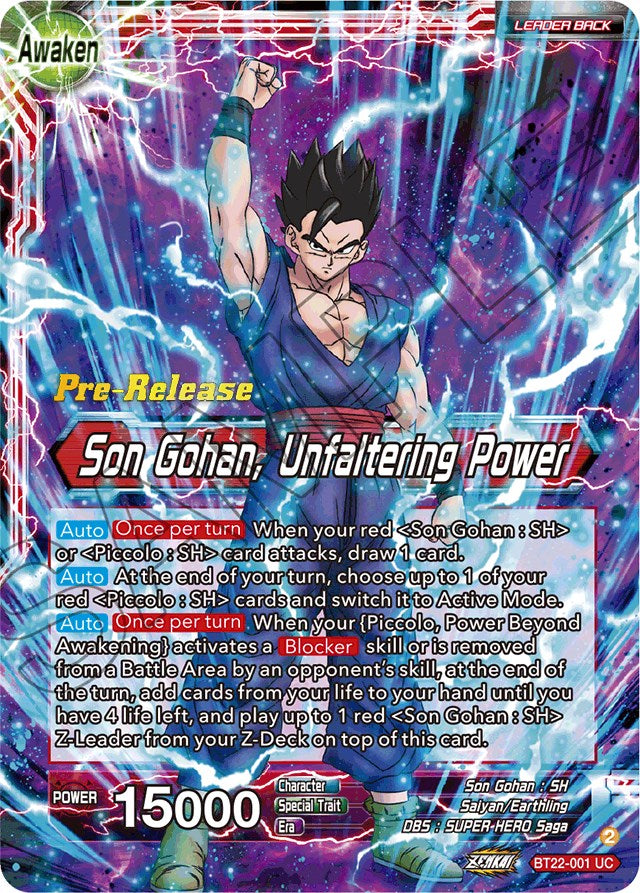 Son Gohan // Son Gohan, Unfaltering Power (BT22-001) [Critical Blow Prerelease Promos] | Good Games Adelaide SA