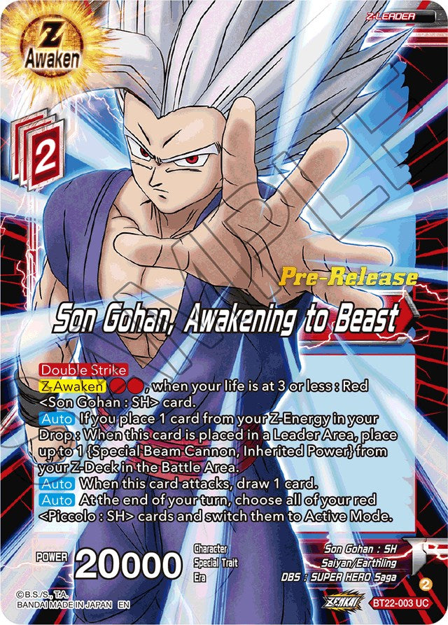 Son Gohan, Awakening to Beast (BT22-003) [Critical Blow Prerelease Promos] | Good Games Adelaide SA
