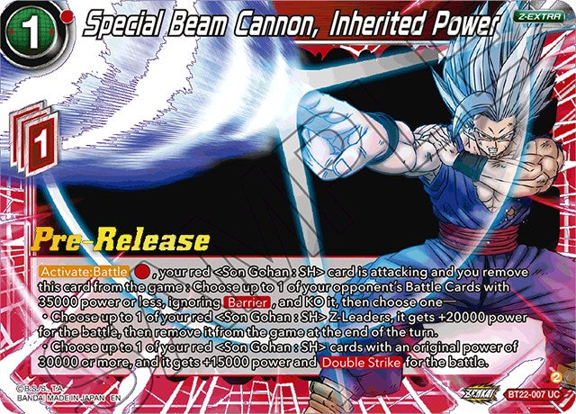 Special Beam Cannon, Inherited Power (BT22-007) [Critical Blow Prerelease Promos] | Good Games Adelaide SA