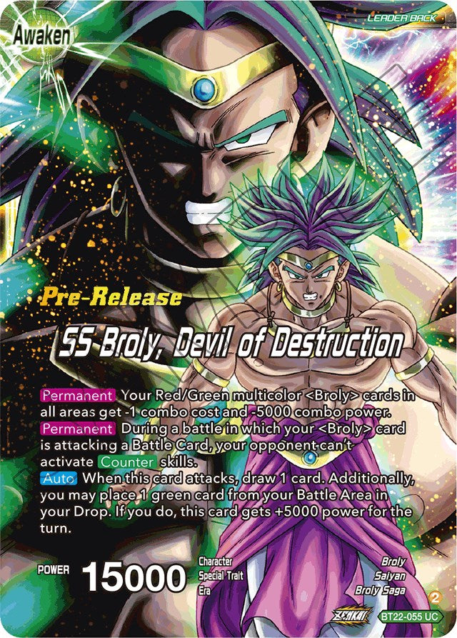 Broly & Paragus // SS Broly, Devil of Destruction (BT22-055) [Critical Blow Prerelease Promos] | Good Games Adelaide SA
