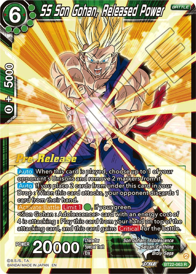 SS Son Gohan, Released Power (BT22-063) [Critical Blow Prerelease Promos] | Good Games Adelaide SA