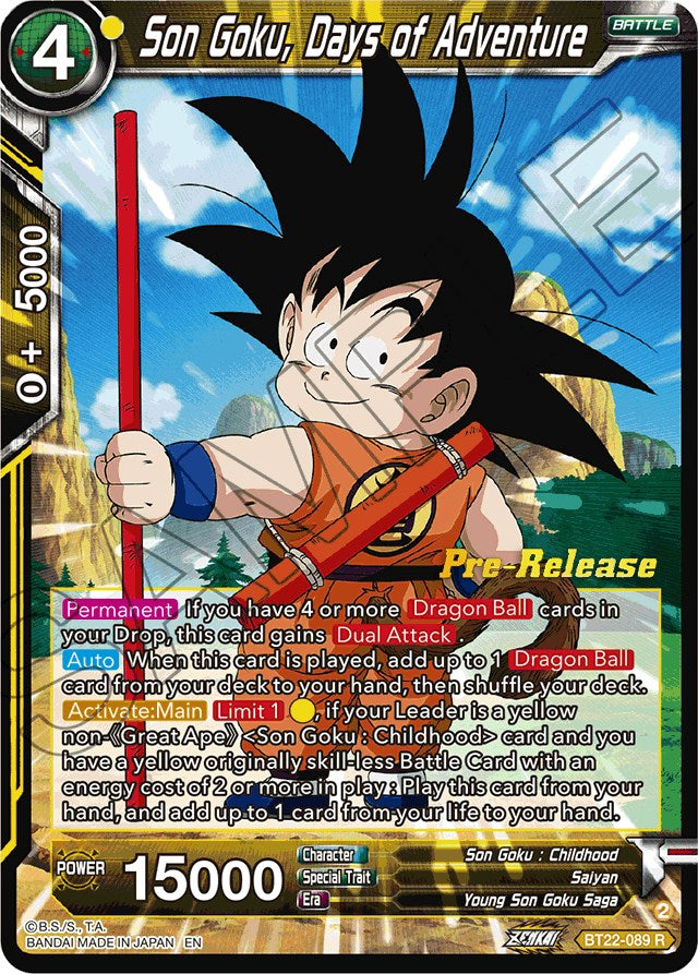 Son Goku, Days of Adventure (BT22-089) [Critical Blow Prerelease Promos] | Good Games Adelaide SA