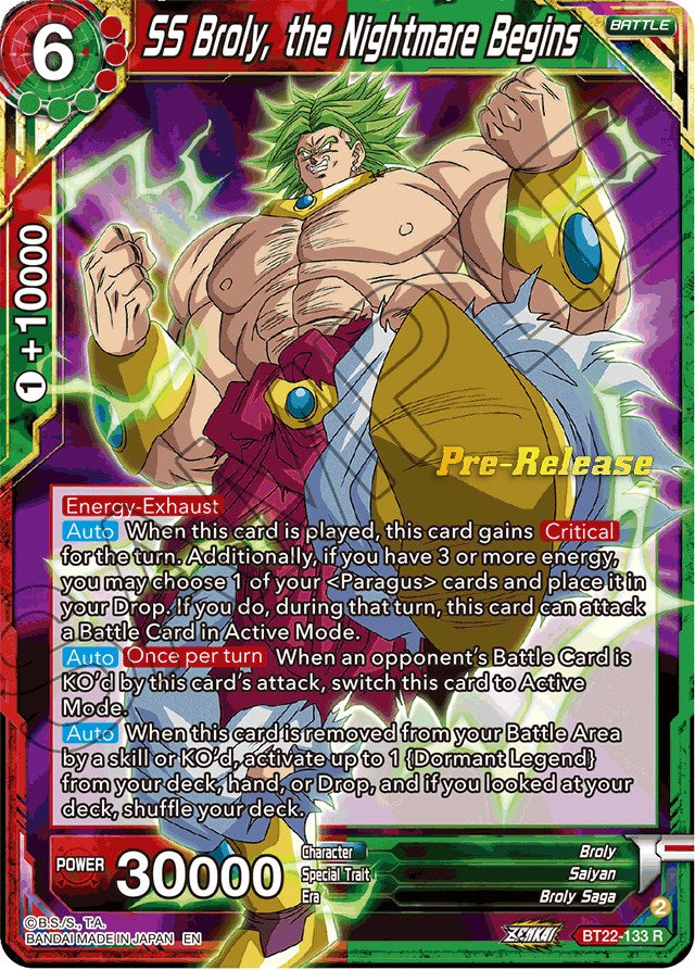 SS Broly, the Nightmare Begins (BT22-133) [Critical Blow Prerelease Promos] | Good Games Adelaide SA