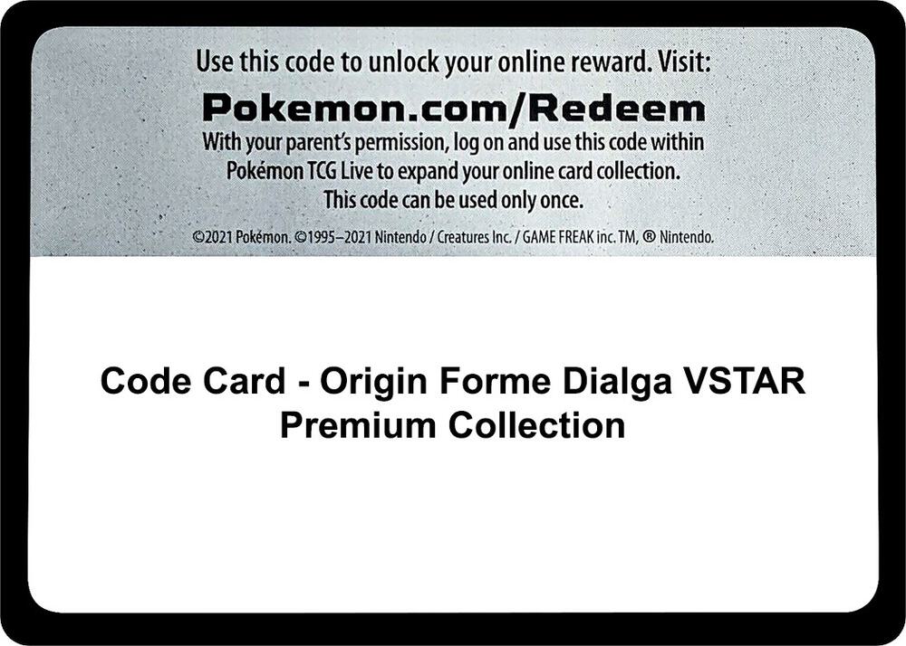 Code Card Origin Forme Dialga VSTAR Premium Collection  (SWSH11: Lost Origin)  | Good Games Adelaide SA