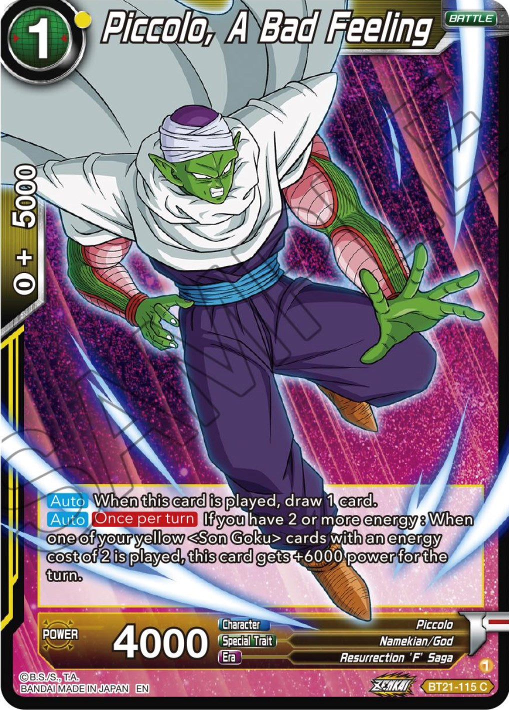Piccolo, A Bad Feeling (BT21-115) [ZENKAI Series: Set 04] | Good Games Adelaide SA