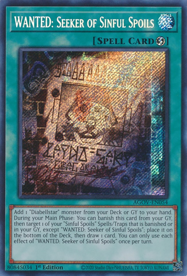 WANTED: Seeker of Sinful Spoils [AGOV-EN054] Secret Rare | Good Games Adelaide SA