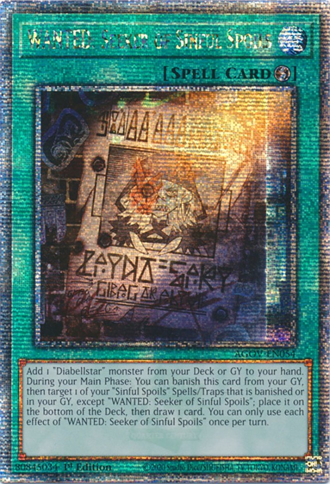 WANTED: Seeker of Sinful Spoils (Quarter Century Secret Rare) [AGOV-EN054] Quarter Century Secret Rare | Good Games Adelaide SA