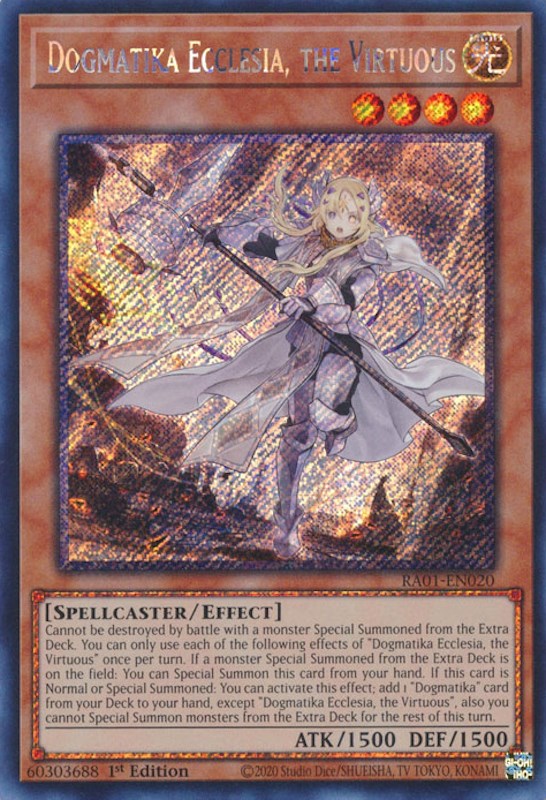 Dogmatika Ecclesia, the Virtuous [RA01-EN020] Platinum Secret Rare | Good Games Adelaide SA