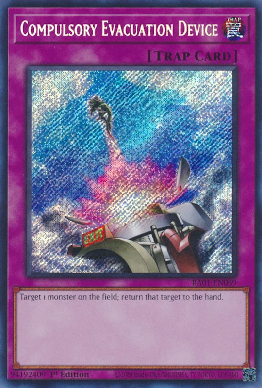 Compulsory Evacuation Device [RA01-EN069] Secret Rare | Good Games Adelaide SA