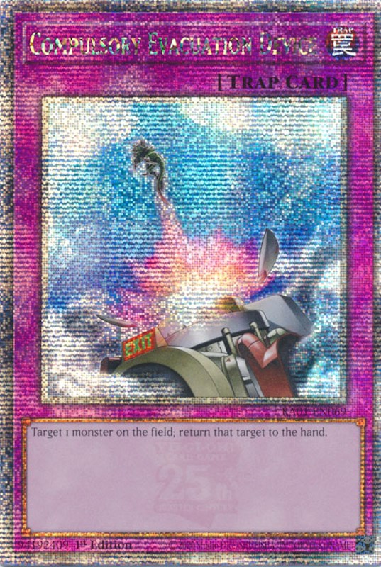 Compulsory Evacuation Device [RA01-EN069] Quarter Century Secret Rare | Good Games Adelaide SA