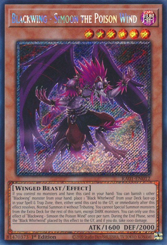 Blackwing - Simoon the Poison Wind [RA01-EN012] Platinum Secret Rare | Good Games Adelaide SA