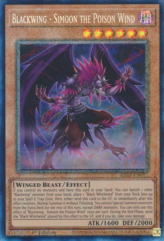 Blackwing - Simoon the Poison Wind [RA01-EN012] Prismatic Collector's Rare | Good Games Adelaide SA