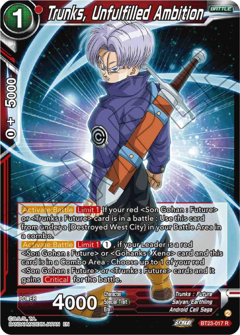 Trunks, Unfulfilled Ambition (BT23-017) [Perfect Combination] | Good Games Adelaide SA