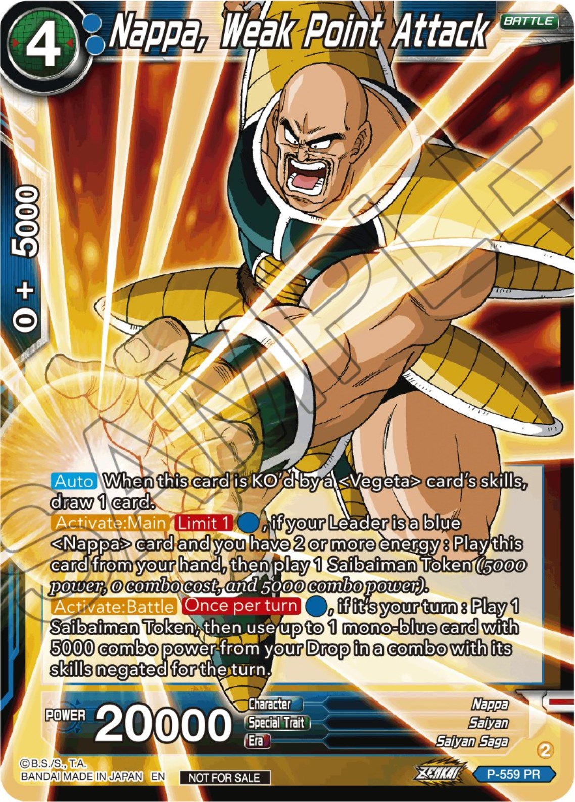 Nappa, Weak Point Attack (Zenkai Series Tournament Pack Vol.6) (P-559) [Tournament Promotion Cards] | Good Games Adelaide SA