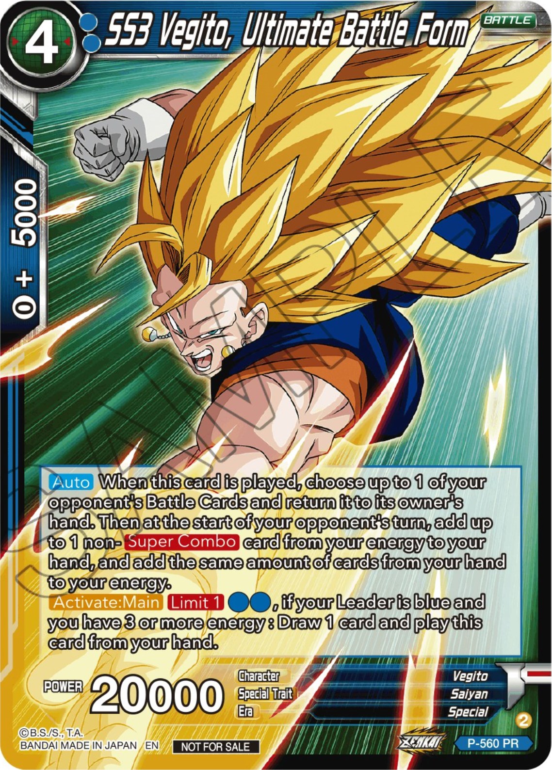 SS3 Vegito, Ultimate Battle Form (Zenkai Series Tournament Pack Vol.6) (P-560) [Tournament Promotion Cards] | Good Games Adelaide SA