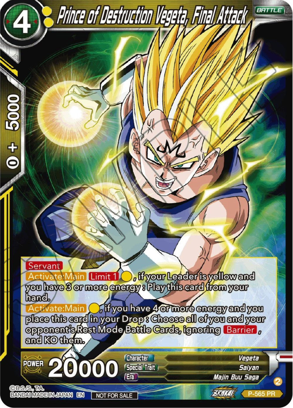 Prince of Destrcution Vegeta, Final Attack (Zenkai Series Tournament Pack Vol.6) (P-565) [Tournament Promotion Cards] | Good Games Adelaide SA