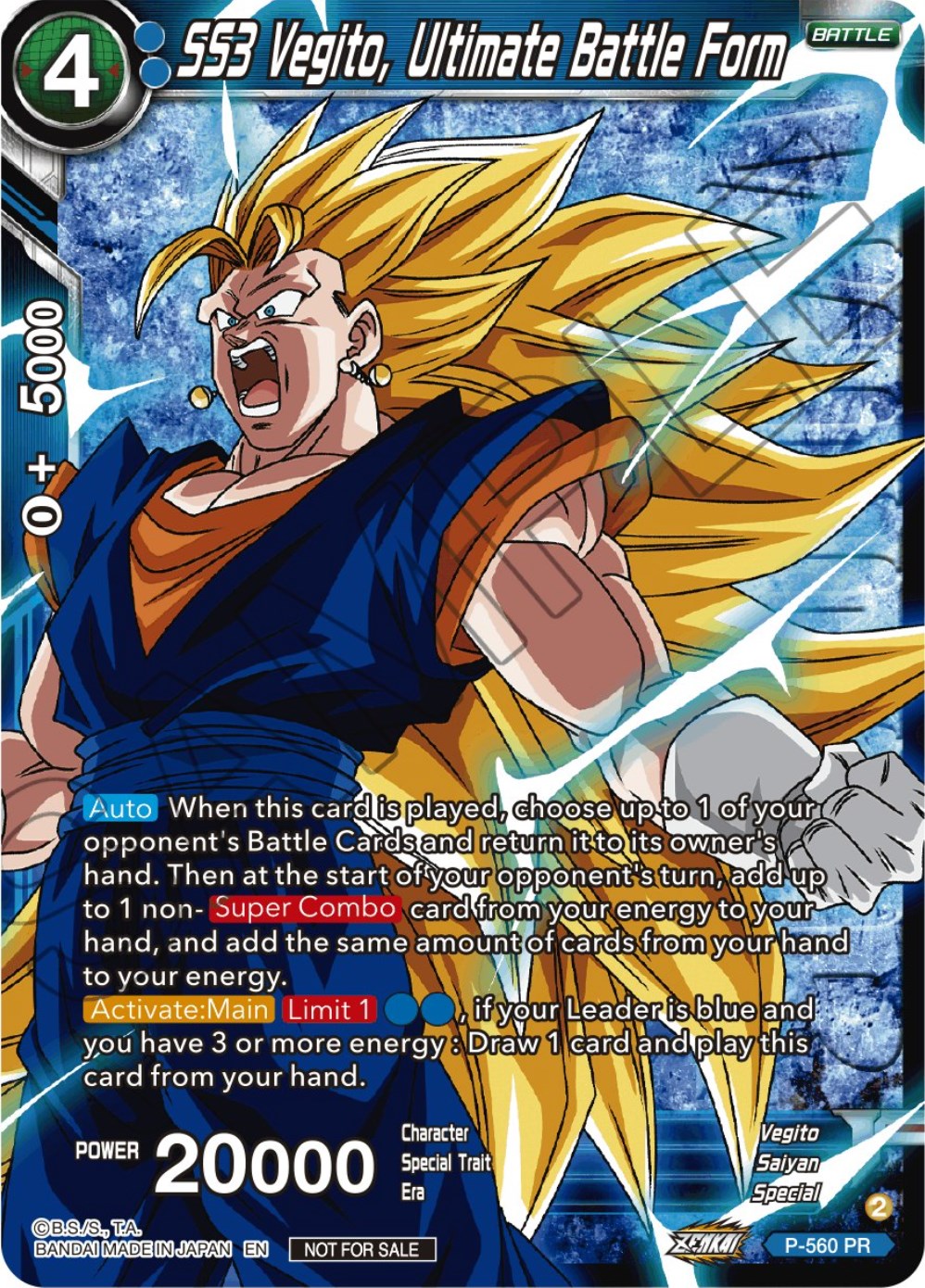 SS3 Vegito, Ultimate Battle Form (Zenkai Series Tournament Pack Vol.6) (Winner) (P-560) [Tournament Promotion Cards] | Good Games Adelaide SA