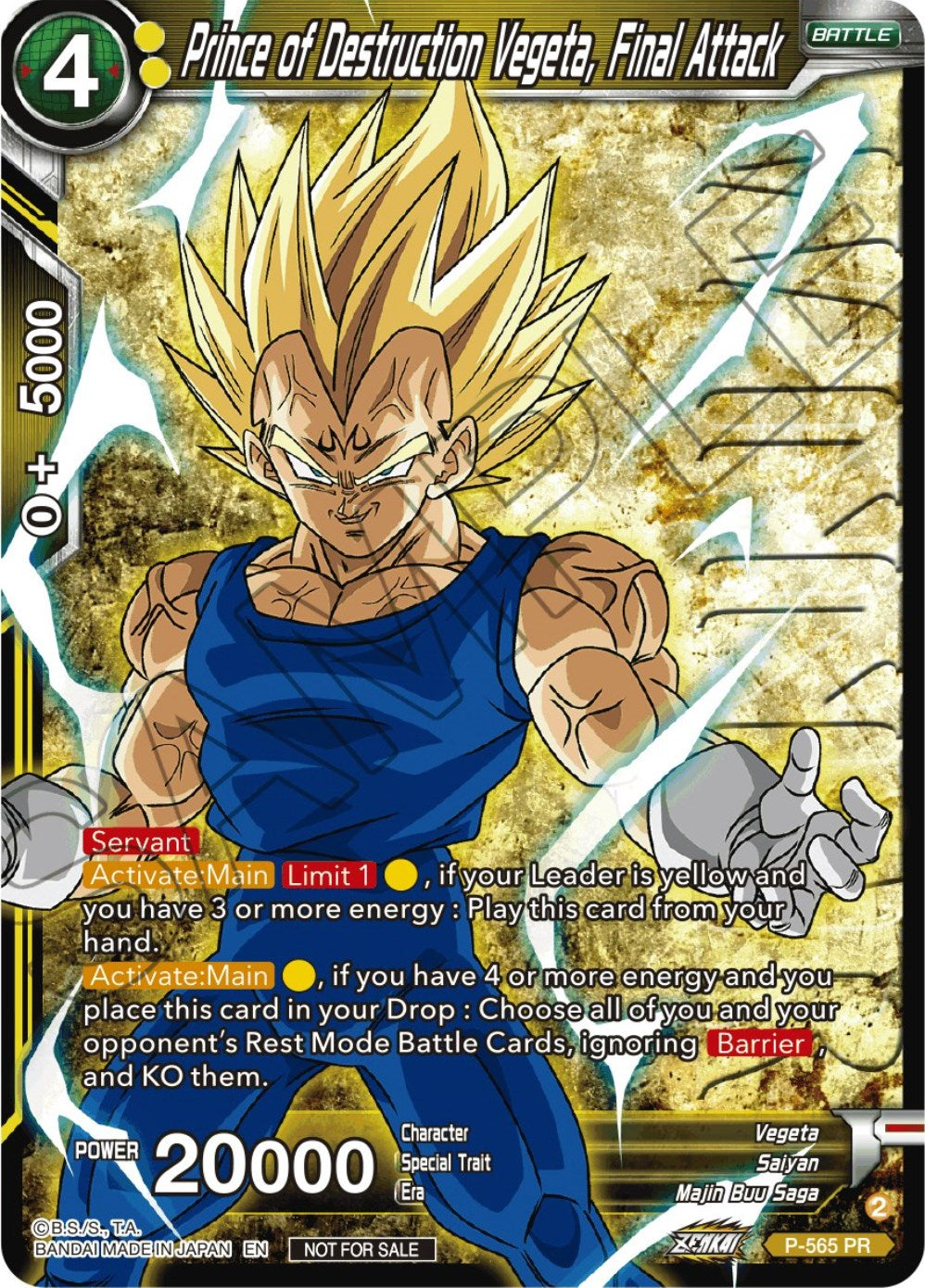 Prince of Destrcution Vegeta, Final Attack (Zenkai Series Tournament Pack Vol.6) (Winner) (P-565) [Tournament Promotion Cards] | Good Games Adelaide SA