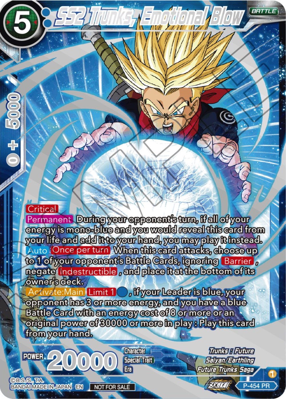 SS2 Trunks, Emotional Blow (Championship 2023 Reward Alternate Art Card Set) (Holo) (P-454) [Tournament Promotion Cards] | Good Games Adelaide SA