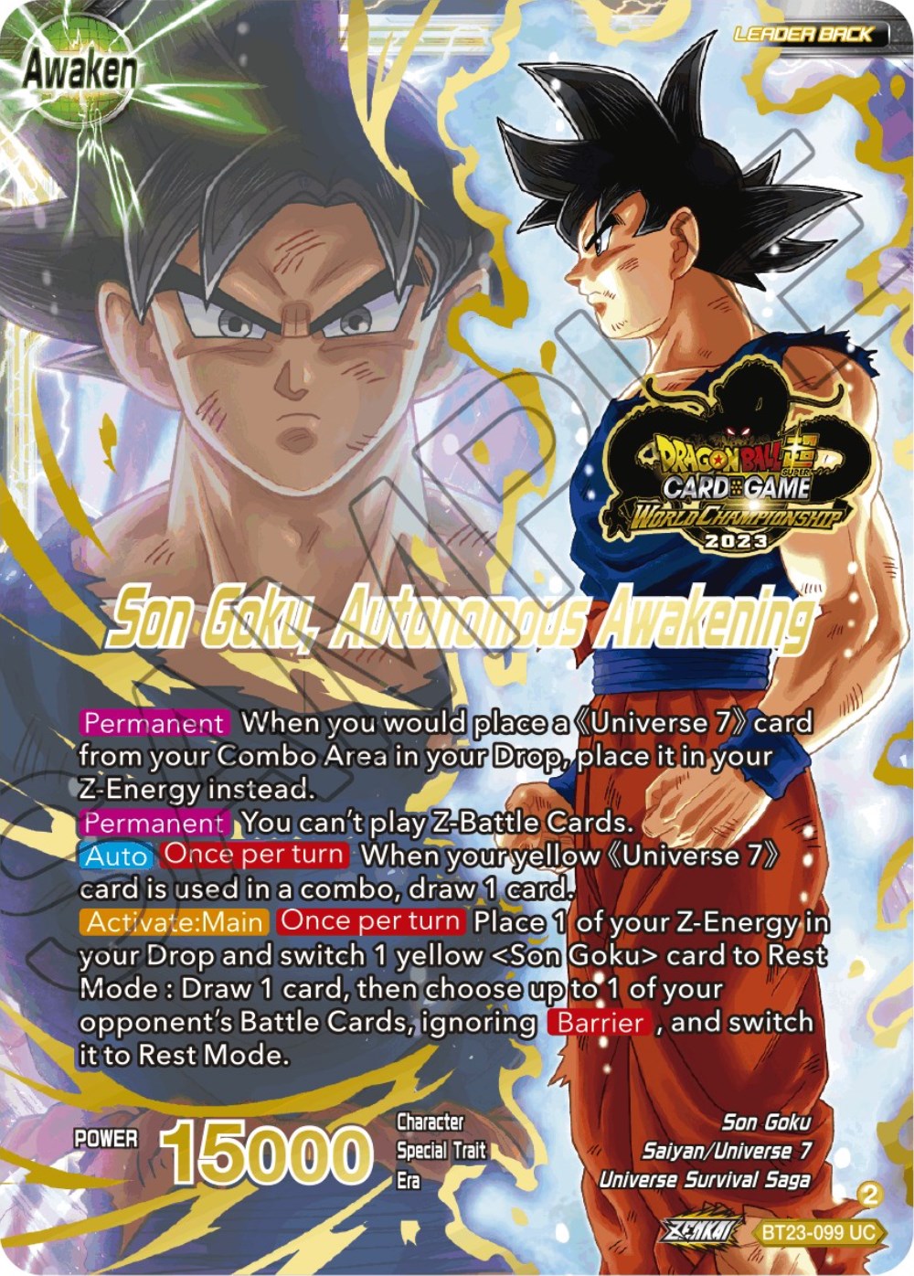 SSB Son Goku // Son Goku, Autonomous Awakening (2023 Worlds ZENKAI 06 Leader Set) (BT23-099) [Tournament Promotion Cards] | Good Games Adelaide SA