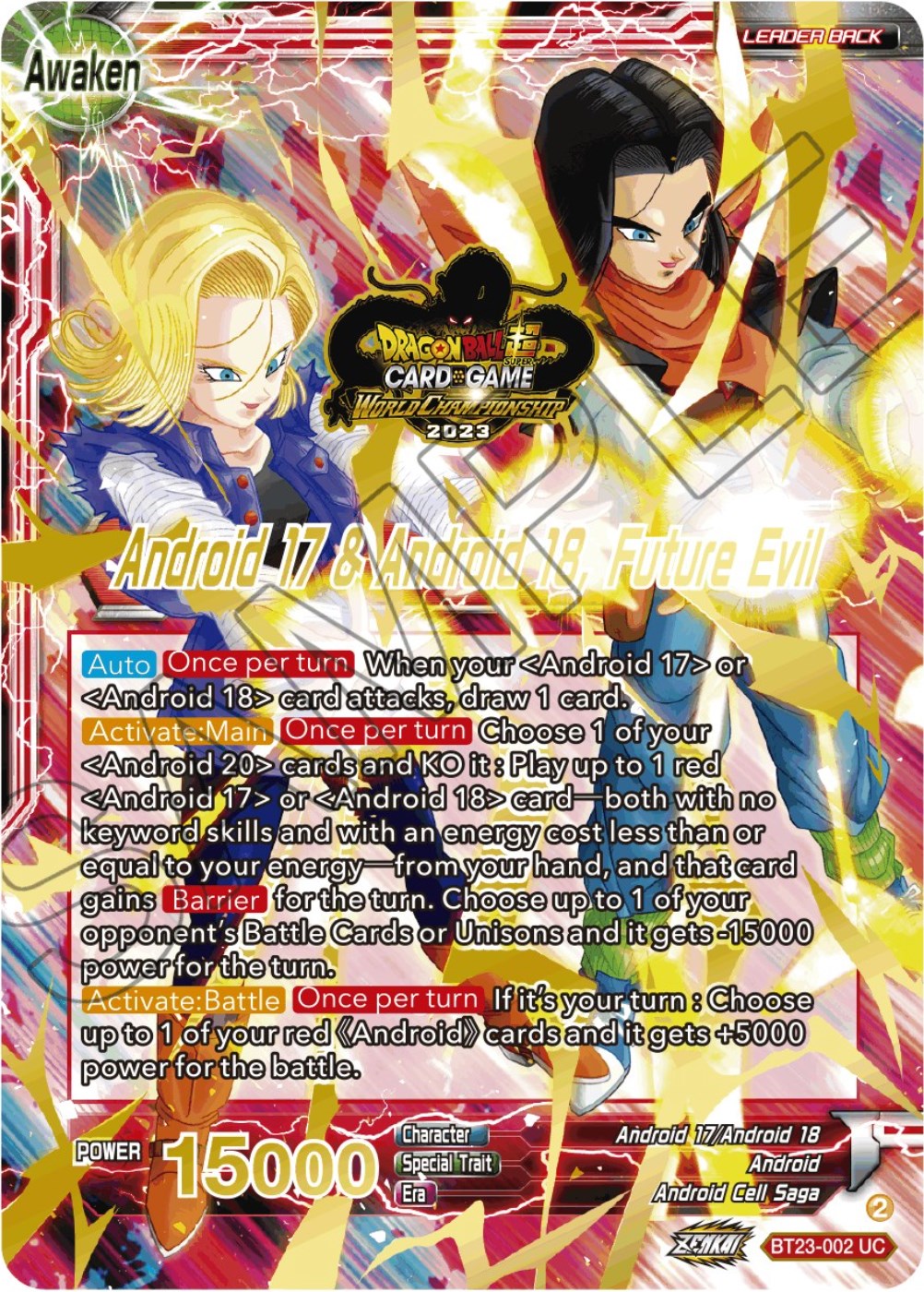 Android 17 & Android 18 // Android 17 & Android 18, Future Evil (2023 Worlds ZENKAI 06 Leader Set) (BT23-002) [Tournament Promotion Cards] | Good Games Adelaide SA