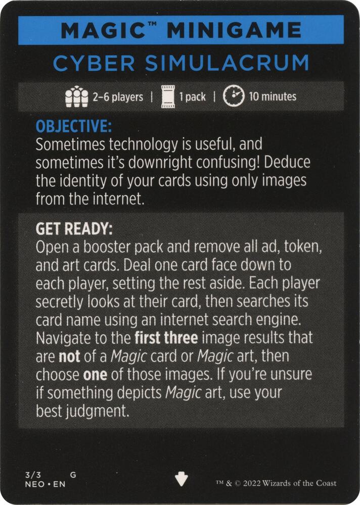 Magic Minigame Cyber Simulacrum 3 (Kamigawa: Neon Dynasty)  | Good Games Adelaide SA