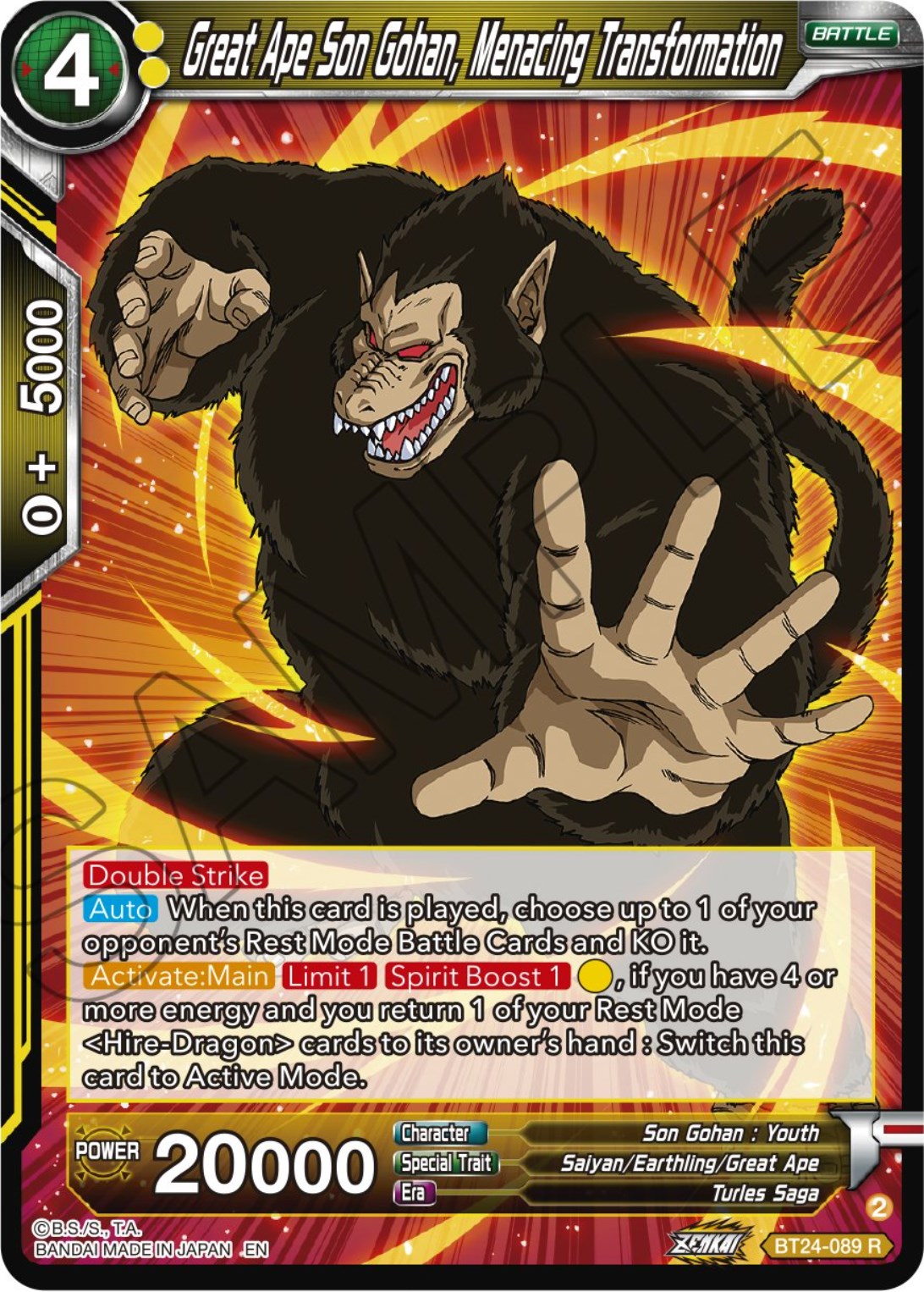 Great Ape Son Gohan, Menacing Transformation (BT24-089) [Beyond Generations] | Good Games Adelaide SA